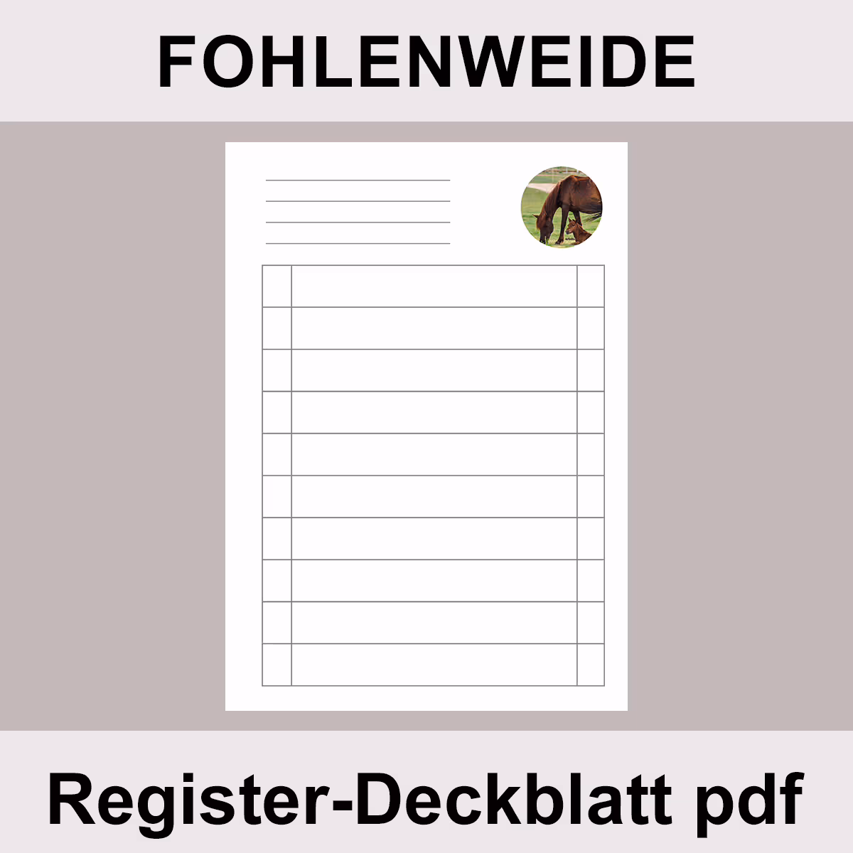 Fohlenweide Deckblatt Vorlage kostenlos - pdf